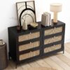 Modern Cannage Rattan Wood Closet 6 Drawer Dresser Wood Storage Cabinet Sideboard For Bedroom, Living Room, Entryway, Hallway - Black - Image 3