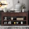 Retro Design Console Table With Two Open Shelves, Pine Frame And Legs For Living Room - Espresso - Image 3