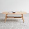 Center Table Low Table 100% Solid Wood Top Plate Desk Coffee Table Study Desk Work From Home Natural Wood With Storage Shelf Writing Desk - Oak - Image 2