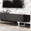 Modern Extendable TV Stand For TVs Up To 75", Entertainment Center Media Console With 3 Drawers, Metal Adjustable Legs For Living Room - Black White - Image 12