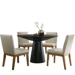 Jasper - 5 Piece Wide Contemporary Round Dining Table Set With Chairs - Black