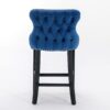 Contemporary Velvet Upholstered Wing-Back Barstools With Button Tufted Decoration And Wooden Legs, And Chrome Nailhead Trim, Leisure Style Bar Chairs, Bar Stools (Set of 4) - Blue - Image 7