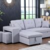 Dennis - Linen Fabric Reversible Sleeper Sectional With Storage Chaise And 2 Stools - Light Gray - Image 13