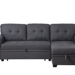 Lucca - Linen Reversible Sleeper Sectional Sofa With Storage Chaise - Dark Gray