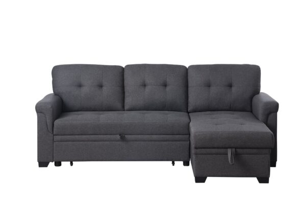 Lucca - Linen Reversible Sleeper Sectional Sofa With Storage Chaise - Dark Gray