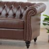 Rolled Arm Chesterfield Three Seater Sofa - Dark Brown - Image 14