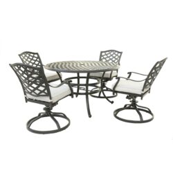 Aluminum 5 Piece Round Dining Set With 4 Swivel Rockers - Cast Silver