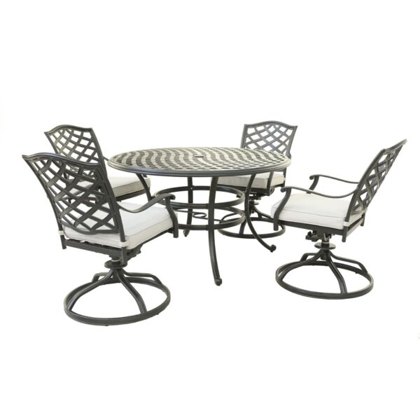 Aluminum 5 Piece Round Dining Set With 4 Swivel Rockers - Cast Silver