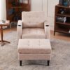 Beige Upholstered Armchair And Storage Ottoman Set, Comfortable Single Sofa With Cup Holders And Tufted Detailing, Ideal For Living Room Or Bedroom - Beige - Image 3