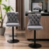 Swivel Velvet Barstools Adjusatble Seat Height , Modern Upholstered Bar Stools With Backs Comfortable Tufted For Home Pub And Kitchen Island (Set of 2) - Gray - Image 13