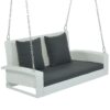 2 Person Wicker Hanging Porch Swing With Chains, Cushion, Pillow, Rattan Swing Bench For Garden, Backyard - White / Gray - Image 11