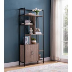 Six Shelf Modern Bookcase With Two Door Storage Cabinet With Two Shelves - Brown / Black