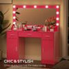 Vanity Desk With Large Mirror, 3 Colour Lighting Modes, Adjustable Brightness, Dresser With 3 Drawers & 2 Vertical Cabinets, Makeup Vanity Table For Women & Girls - Rose Pink - Image 5