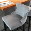Contemporary Velvet Upholstered Wing-Back Barstools With Button Tufted Decoration And Wooden Legs, And Chrome Nailhead Trim, Leisure Style Bar Chairs, Bar Stools (Set of 4) - Gray - Image 12
