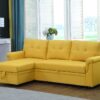 Lucca - Linen Reversible Sleeper Sectional Sofa With Storage Chaise - Yellow - Image 9