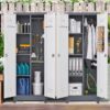 Metal Storage Cabinets, Cleaning Tool Cabinet With Locking Door, Tall Broom Tool Organizer And Storage, Large Storage Cabinet For Kitchen - Gray / White - Image 2