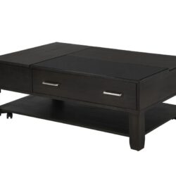 Bruno - Wooden Lift Top Coffee Table With Tempered Glass Top And Drawer - Ash Gray