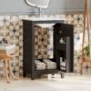 Modern Small Bathroom Vanity Cabinet With Ceramic Basin, Ample Storage, 1 Soft Close Door - Black - Image 2