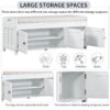 Storage Bench With 3 Shutter-Shaped Doors, Shoe Bench With Removable Cushion And Hidden Storage Space - White - Image 5