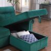 Ashton - Velvet Fabric Reversible Sleeper Sectional Sofa Chaise - Green - Image 6
