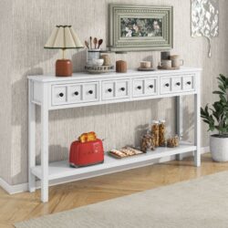 Rustic Entryway Console Table Long Sofa Table With Two Different Size Drawers And Bottom Shelf For Storage - Antique White