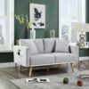 Easton - Linen Fabric Loveseat With USB Charging Ports Pockets And Pillows - Light Gray - Image 4