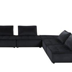 Anna - Velvet 5 Piece Sectional Sofa Ottoman - Midnight