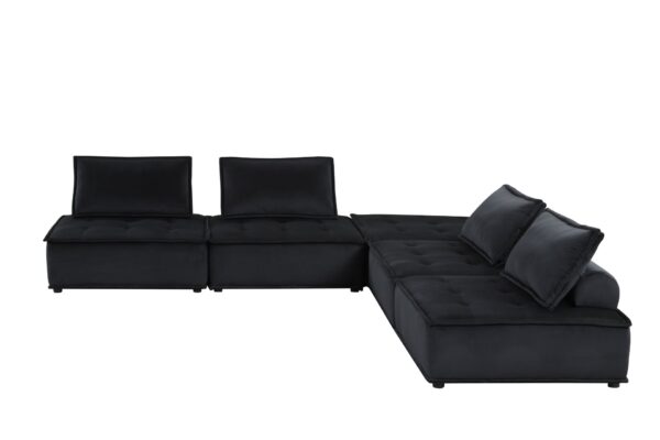 Anna - Velvet 5 Piece Sectional Sofa Ottoman - Midnight