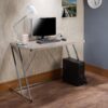 Chrome Writing Desk With Port In USB - Weathered Oak - Image 2