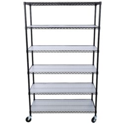 6 Tier 6000Lbs Capacity Nsf Metal Shelf Wire Shelving Unit, Heavy Duty Adjustable Storage Rack With Wheels & Shelf Liners For Commercial Grade Utility Steel Storage Rack - Black