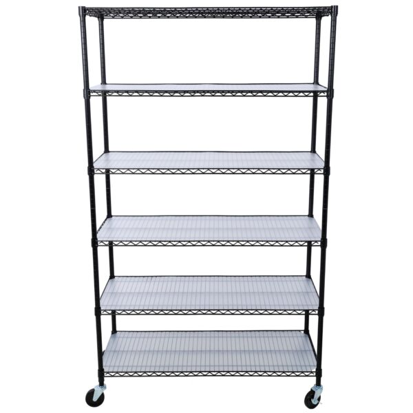 6 Tier 6000Lbs Capacity Nsf Metal Shelf Wire Shelving Unit, Heavy Duty Adjustable Storage Rack With Wheels & Shelf Liners For Commercial Grade Utility Steel Storage Rack - Black