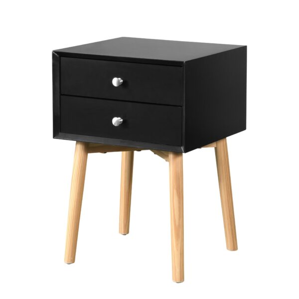 Side Table With 2 Drawer, Mid-Century Modern Storage Cabinet For Bedroom - Black