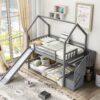 Twin Over Twin House Bunk Bed With Convertible Slide, Storage Staircase Can Be Placed Left Or Right - Gray - Image 3