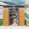6Ft X 5Ft Outdoor Metal Storage With Transparent Plate And Foundation For Backyard Garden Patio - Coffee - Image 3