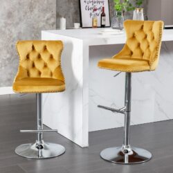 Swivel Velvet Barstools Adjusatble Seat Height From 25-33", Modern Upholstered Chrome Base Bar Stools With Backs Comfortable Tufted For Home Pub And Kitchen Island (Set of 2) - Gold