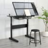 Hand Crank Adjustable Drafting Table Drawing Desk With 2 Metal Drawers With Stool - Black - Image 6