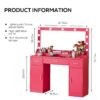 Vanity Desk With Large Mirror, 3 Colour Lighting Modes, Adjustable Brightness, Dresser With 3 Drawers & 2 Vertical Cabinets, Makeup Vanity Table For Women & Girls - Rose Pink - Image 6