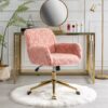 Office Chair, Artificial Rabbit Hair Home Office Chair With Golden Metal Base, Adjustable Desk Chair Swivel Office Chair, Vanity Chair - Pink - Image 17