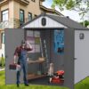 Modern Resin Plastic Storage Shed 6X8Ft For Backyard Garden Tool Storage - Black / Gray - Image 15