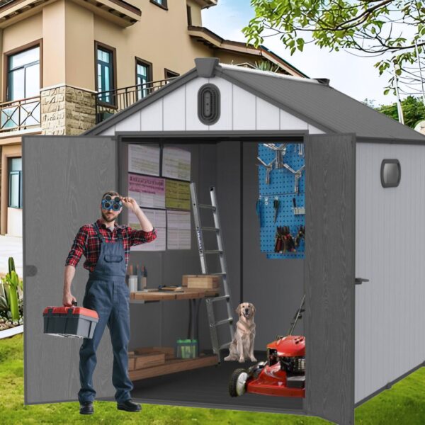 Xwt012 Plastic Storage Shed For Backyard Garden Big Spire Tool Storage - Black / Gray
