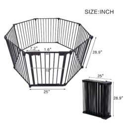 Adjustable Safety Gate 8 Panels Play Yard Metal Doorways Fireplace Fence Christmas Tree Fence Gate For House Stairs Gate Prohibited Area Fence - Black
