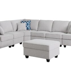 Leo - 7 Piece Modular L-Shape Sectional Sofa And Ottoman - Light Gray