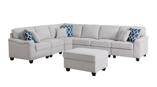 Leo - 7 Piece Modular L-Shape Sectional Sofa And Ottoman - Light Gray