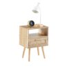 15.75" Rattan End Table With Power Outlet & USB Ports, Modern Nightstand With Drawer And Solid Wood Legs, Side Table For Living Room, Bedroom - Natural - Image 4