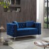 Wide Sofa With Jeweled Buttons, Square Arm, 2 Pillows - Blue - Image 16