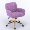 Office Chair, Artificial Rabbit Hair Home Office Chair With Golden Metal Base, Adjustable Desk Chair Swivel Office Chair, Vanity Chair - Violet - Image 6