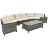 8 Pieces Outdoor Wicker Round Sofa Set, Half-Moon Sectional Sets All Weather, Curved Sofa Set With Rectangular Coffee Table, PE Rattan Water-Resistant And UV Protected, Movable Cushion - Beige - Image 10