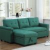 Lucca - Linen Reversible Sleeper Sectional Sofa With Storage Chaise - Green - Image 4