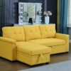Lucca - Linen Reversible Sleeper Sectional Sofa With Storage Chaise - Yellow - Image 8