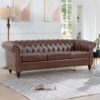 Rolled Arm Chesterfield Three Seater Sofa - Dark Brown - Image 2